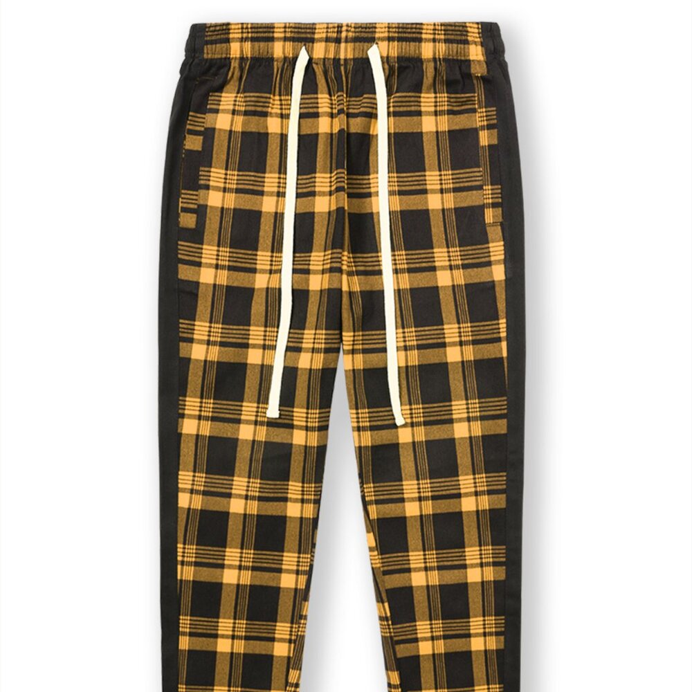 Victorious Men's Plaid Checkered Drawstring Track Pants Gold